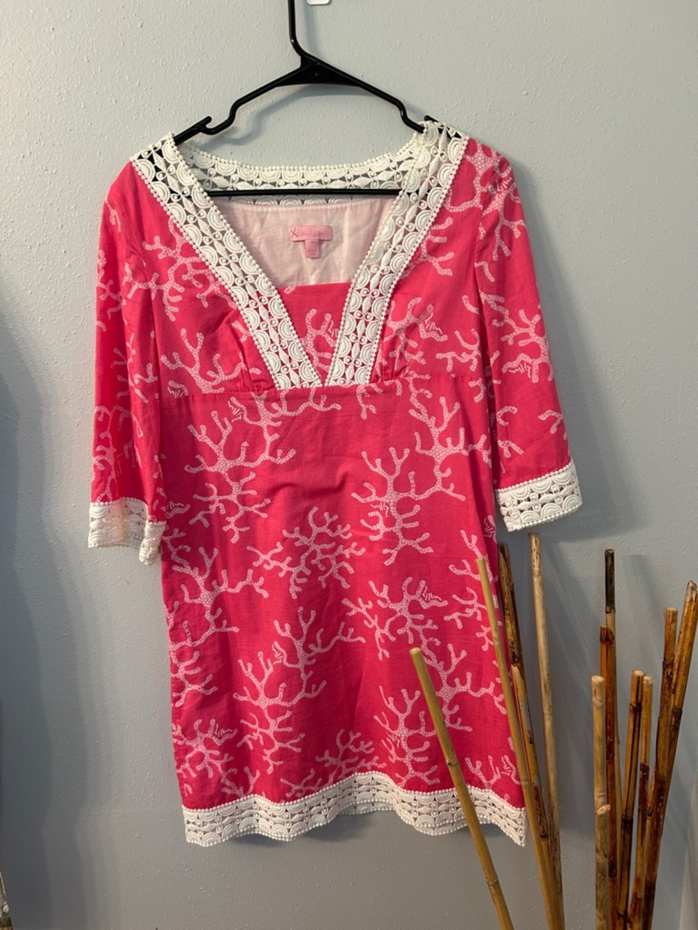 Lilly Pulitzer Pink Coral-Print Tunic with White Lace Trim